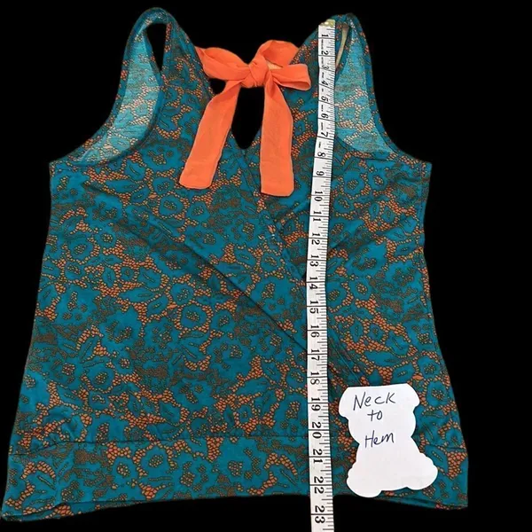 Lily Star beautiful vibrant teal & orange wrap back tank top w/ orange ties - Image 6