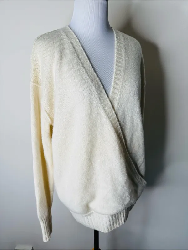 James Perse Cream Cashmere Faux Wrap Sweater - Image 2