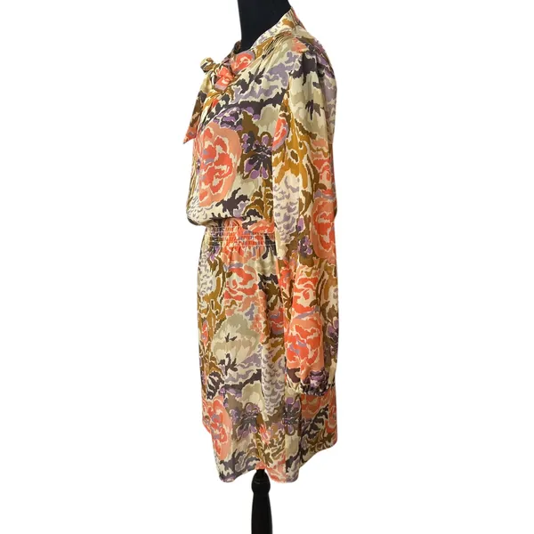 Ralph Lauren BOHO Retro Sheer Chiffon Dress Womens 4 Tie‎ Neck Smocked Indie - Image 5