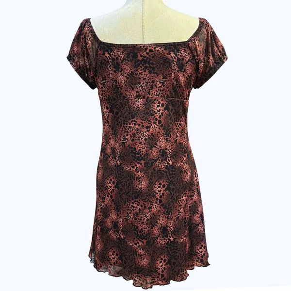 Ultra Flirt XL Brown Leopard‎ Print Mesh Short Sleeve Mini Dress Y2K Indie Alt - Image 4