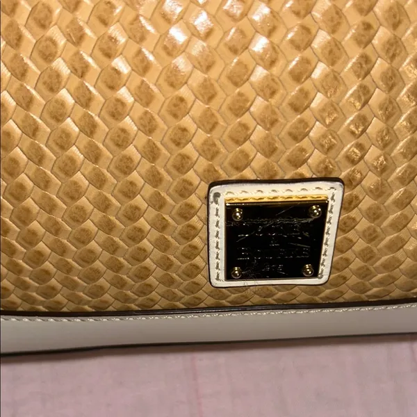 Dooney & Bourke Cream Leather and Tan Woven Structured 2 Way Satchel - Image 4