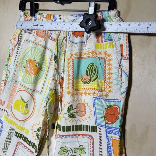 Cali 1850 Womens M Fruit Print Linen Blend Wide Leg Pull On Beach Resort Pants - Image 4