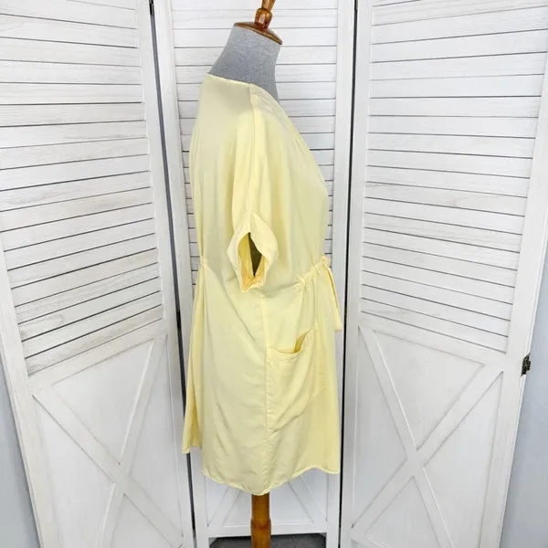 Zara Button Front Tie Waist Shirt Dress‎ Yellow XS Cap Sleeve - Image 4