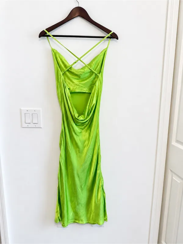 Rat & Boa Green Satin Midi Dress Sz M - Image 6