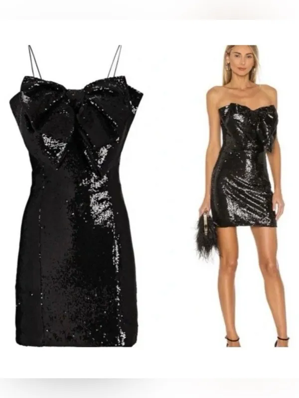 RONNY KOBO Sequin Embellished Lindsay Bow Front Mini Dress Black Women’s Size S - Image 2