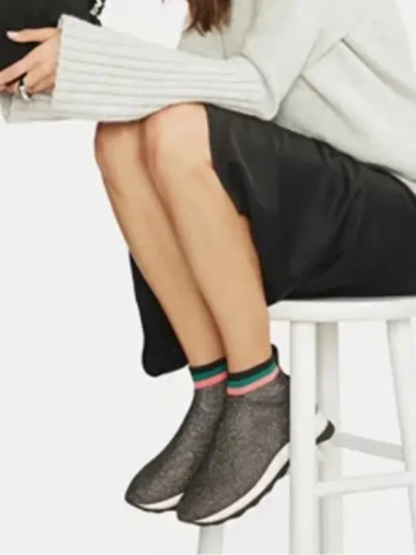 Loeffler Randall Scout Knit Sock Sneakers in Sparkly Black - Image 2