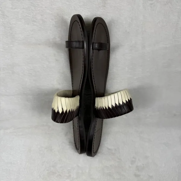 Tory Burch Woven Leather Toe Loop Flat Sandals Brown Cream Size‎ 7 - Image 9