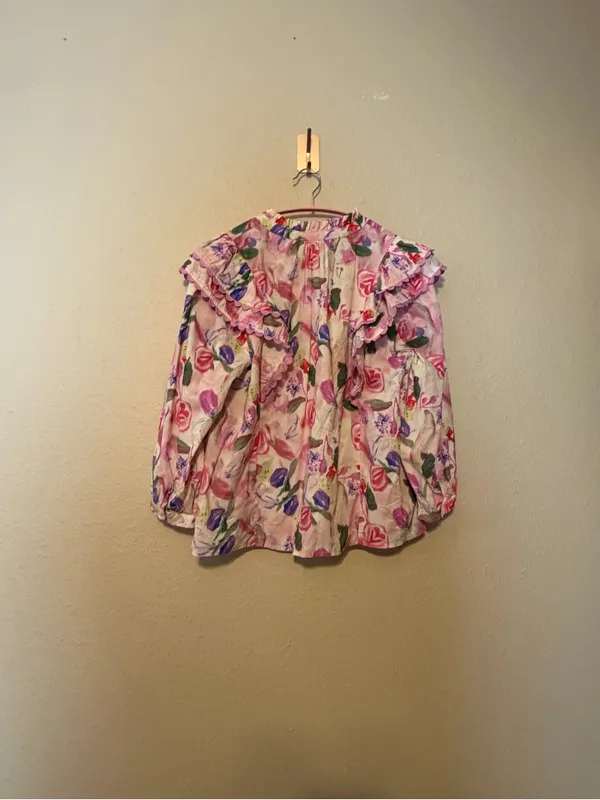 Entro Posh Pink Floral Ruffle Sleeve‎ Blouse Size Medium - Image 6
