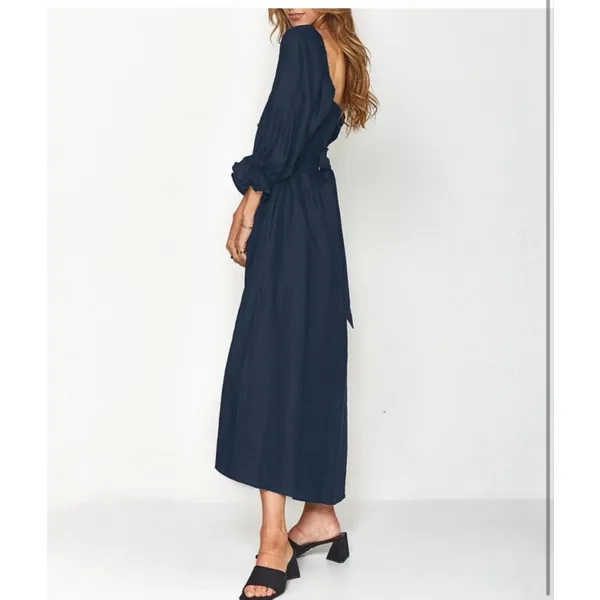 NEW Navy Blue Wrap Cut Out Tie Back Midi Dress L - Image 5