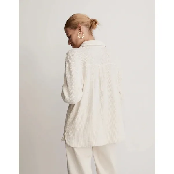 Madewell Waffle Knit Shacket Shirt Jacket Cream Off White Button Down XL - Image 2