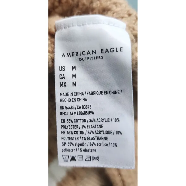 American Eagle Womens Sweater Cable Knit Crewneck Tan Cream Striped M‎ - Image 4