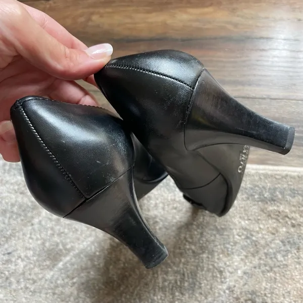 Franco Sarto 90s Vintage Pointed Square Toe Black Leather Buckle Pump Heel 8.5 - Image 4