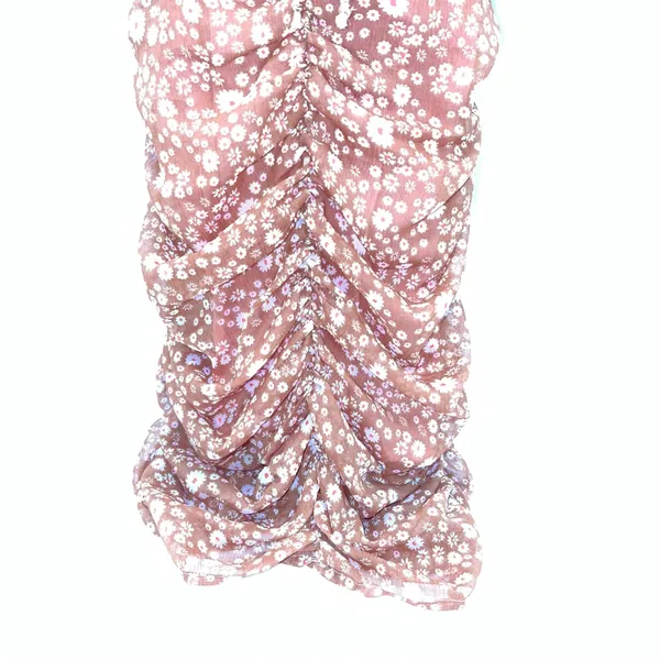 Free People Pink and Rust Brown Floral Ruched Mini Dress with Boho Feels-Size S - Image 3
