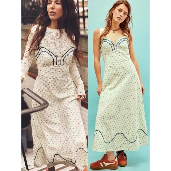 Free People Dainty Western Prairie Sweet Hearts Midi Dress in Ivory Combo Medium - Image 4