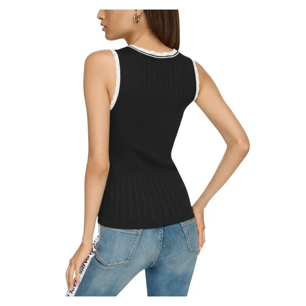 NEW Karl Lagerfeld Paris Womens Lace-Trim Sweater Tank Top Black Soft White XL - Image 2