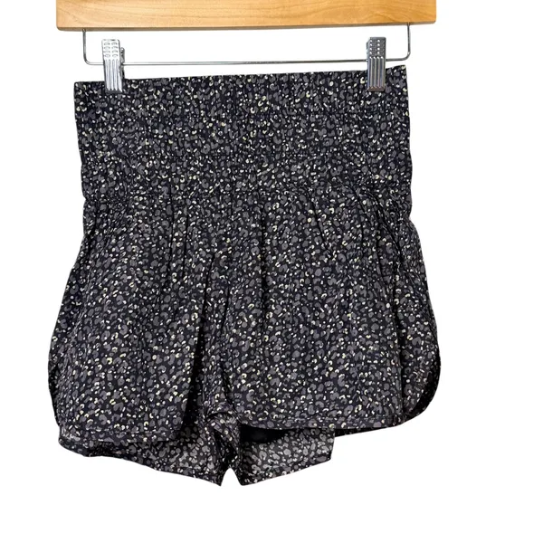 Free People FP Movement The Way Home Leopard Print Smocked Shorts Black Small - Image 2