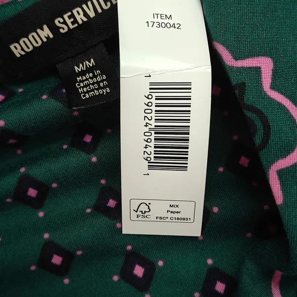 Room Service Shawl Collar Pajama Set Green Geo Womens Medium - Image 3