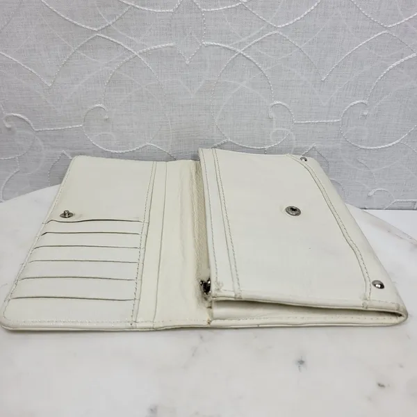 VTG Cow Leather Bi-fold Checkbook Wallet White Ivory Card Slots Simple Classic - Image 5