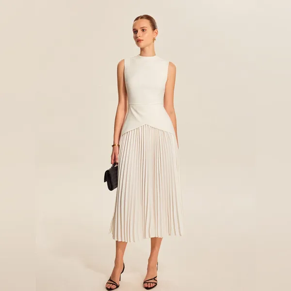 Commense White Dress with Pleated Front - Image 3