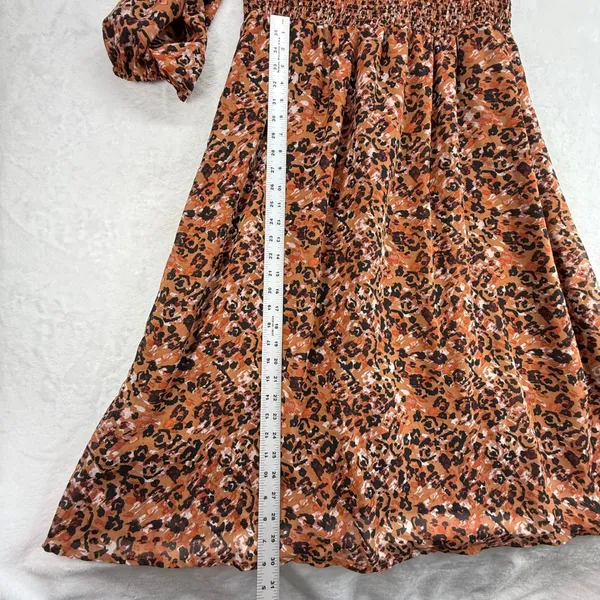 Beach Lunch Lounge Smocked Midi Dress Animal Print Long Sleeve‎ Casual XL - Image 4