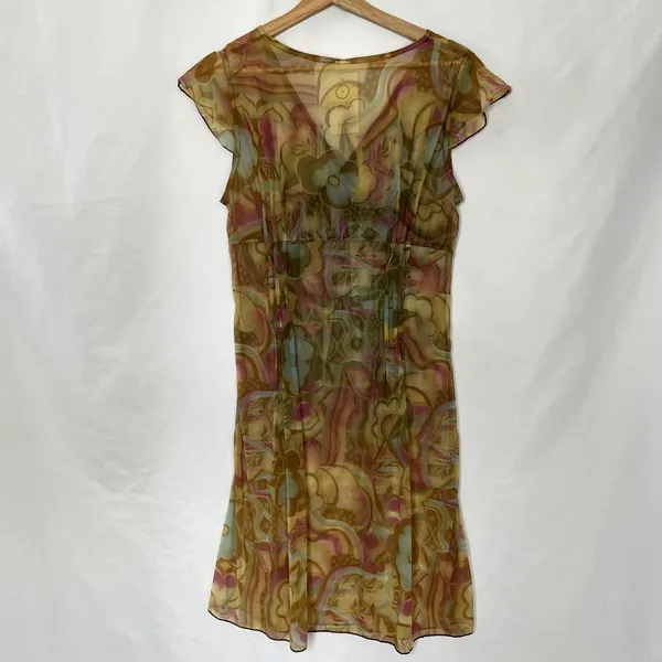 NWT Cinta sheer 90s flutter sleeve a-line dress women's size medium nylon - Image 9