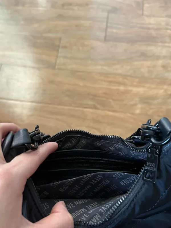 Steve Madden Black Quilted Crossbody with Branded Strap and Pouch - Image 2
