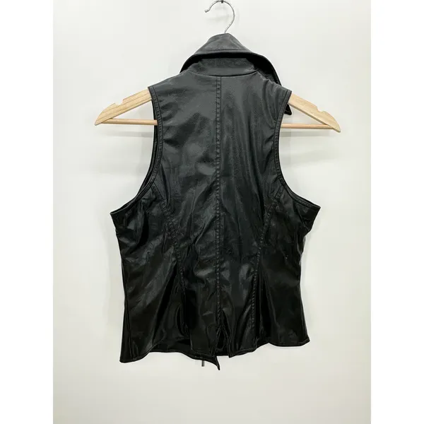 Bisou Bisou Faux Leather Vest Women‎ Small Full Zip Collar Sleeveless Biker - Image 2