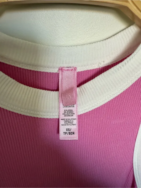 NWOT SKIMS Cotton Rib Ringer Tank Dress Pink White Contrast Bodycon XS - Image 4