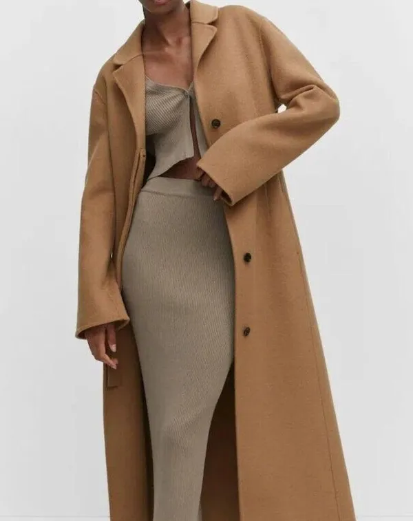 Mango Wool coat with handmade belt Medium Brown Women's Size XS 57006721 - Image 4