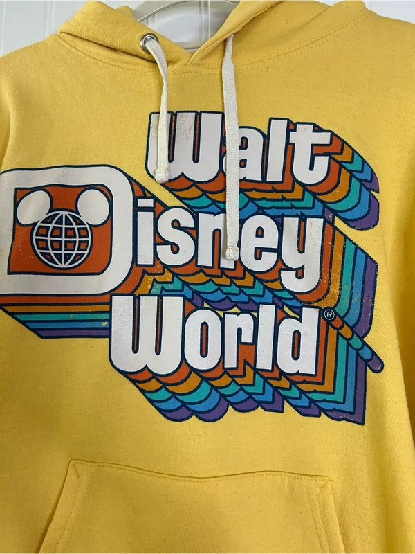 Walt Disney World Hoodie Butter Yellow Disney Parks Retro Graphic Size Small - Image 3