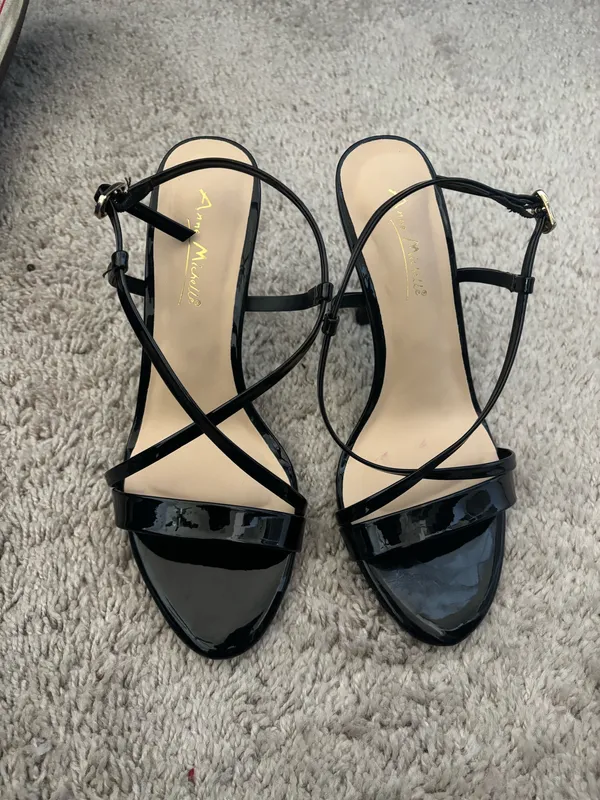 Black Patent Leather Heel Sandals - Image 2