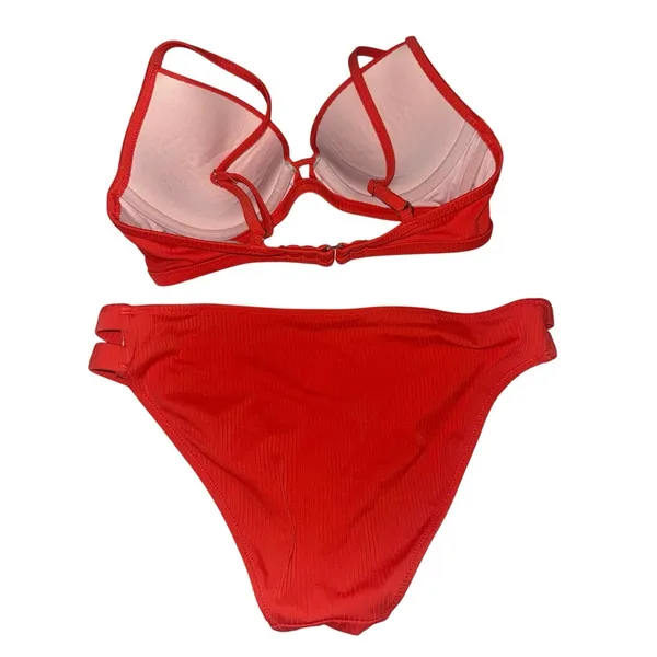 Shade & shore Red Ribbed Cutout Bikini Swimsuit Women’s Medium 32B - Image 3