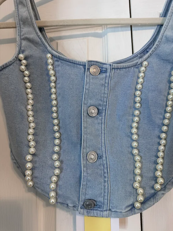 Nana Macs NWT Denim Pearl Vest - Image 6