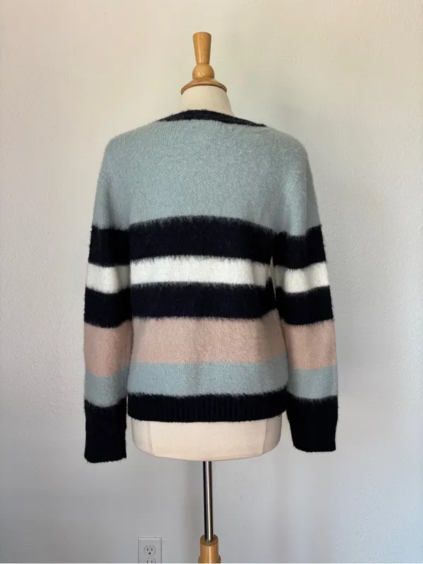 Design History Striped Mohair Wool Blend Fuzzy Knit Sweater - Image 2