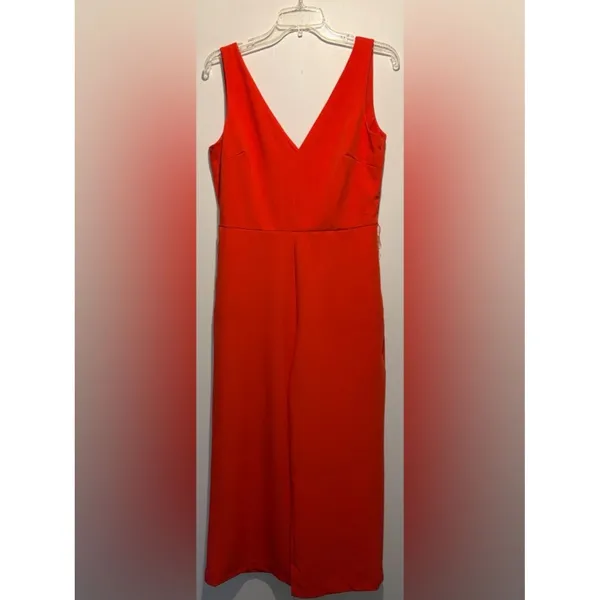 Sam Edelman Wide Leg Cropped Sleeveless Coral Red Jumpsuit Size 10 *no belt* - Image 2