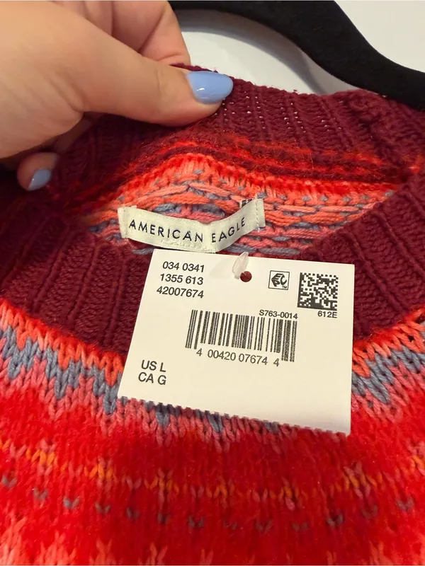 Red Multi-Pattern NWT American Eagle Fair Isle Crewneck‎ Sweater - Image 2