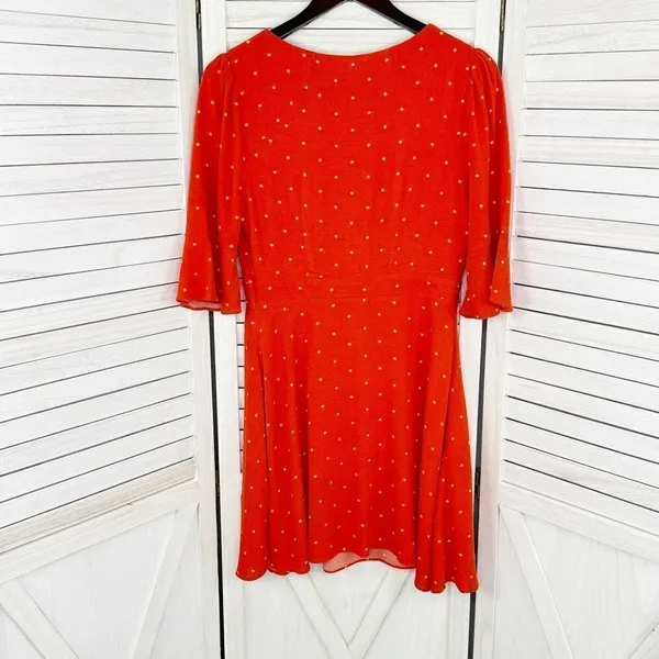Free People All Yours Polka Dot Flounce Sleeve Mini Dress Orange Size‎ 4 V Neck - Image 10
