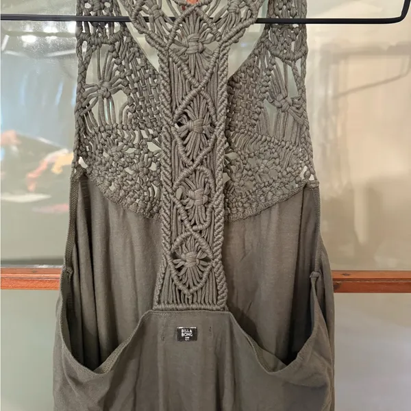 Billabong Olive Green Sleeveless Boho Crochet Mini Dress Sundress - Size Small - Image 3
