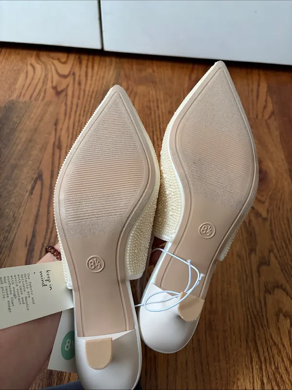 a new day Pearl-Embellished Cream Slingback Kitten Heels Size 8.5 New - Image 7