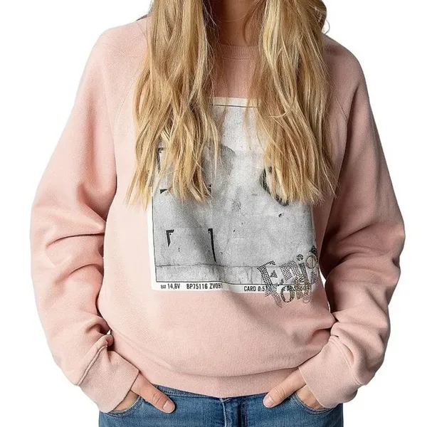 ZADIG & VOLTAIRE Upper Photoprint Graphic Heart Blush Pink Sweatshirt Size XS - Image 2