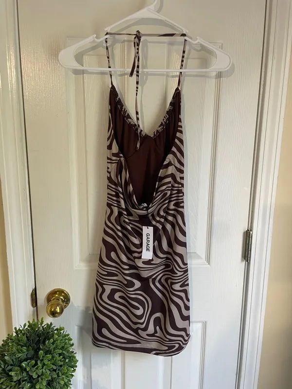 Garage Brown & Cream Rave Festival Retro Swirl Mini Dress - Image 2