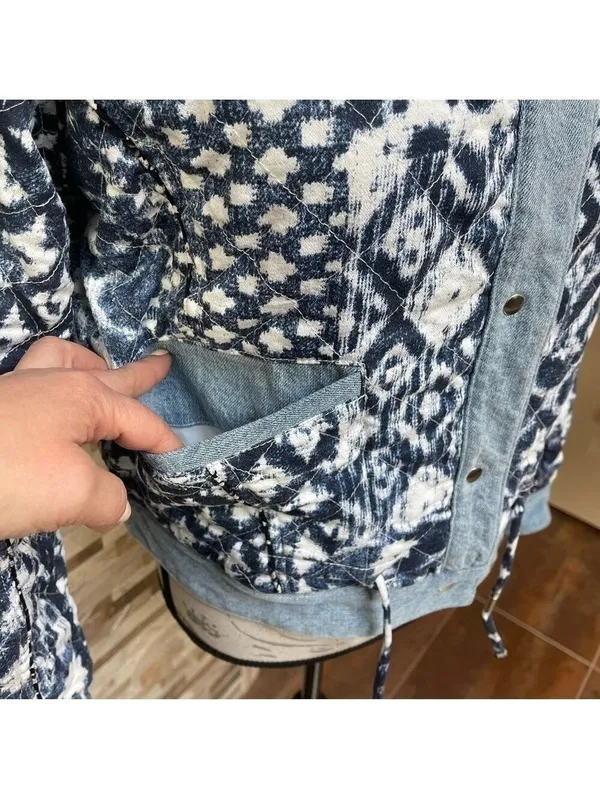BLANK NYC Anthropologie Reversible Patchwork Denim cotton Jean Jacket XS fits M - Image 7