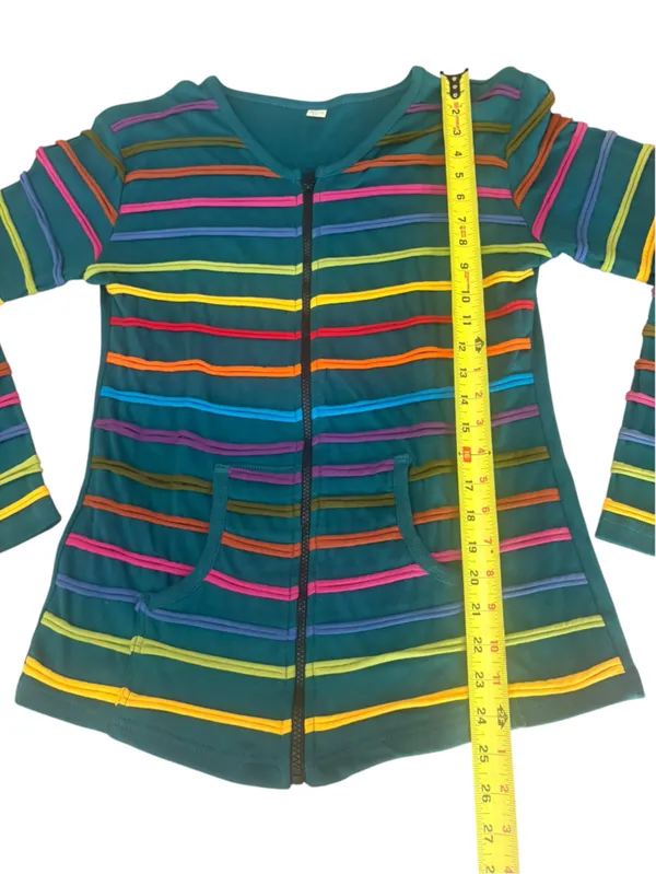 Rainbow Striped Textured Full Zip Long Sleeve Cotton Sweater Womens XXL - Image 4