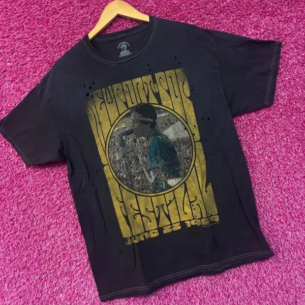 Jimi Hendrix 1969 Newport Pop Festival Distressed Rock Tee M - Image 3
