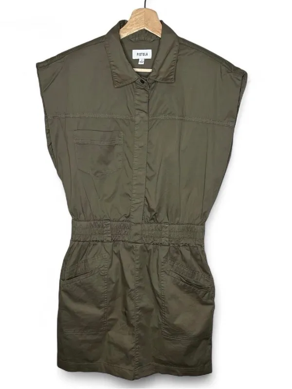 Pistola Cap Sleeve Smocked Waist Rosie Mini Dress in Army Olive Green - Image 3