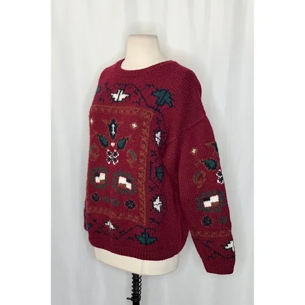 Vintage Studio MICHELLE STUART Wool Blend Geometric Sweater Hand Knit Small - Image 4