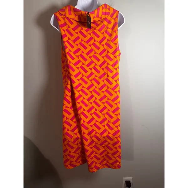 Trina Turk Leko Mini‎ Dress Orange Pink Geometric Cowl Neck Sleeveless NWT L - Image 6