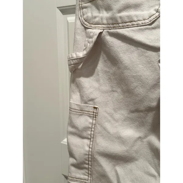 Bershka Womens Straight Leg Carpenter Pants Off White Denim Utility 4‎ Gorpcore - Image 5