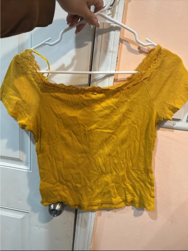 Ambiance Lace-Trim Scoop Neck Crop Top - Mustard - Image 5