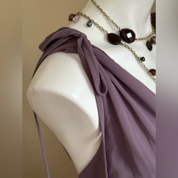 Lulus Lavender NWT Evening Maxi Tie Straps Gown.V Neck Low Cut Sz L Zip In Back. - Image 7
